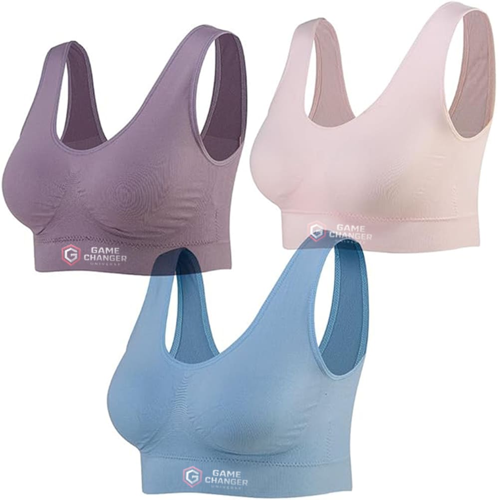 Game Changer Universe Seamless Sports Bra – Wirefree Medium Support Yoga Bra (3-Pack)